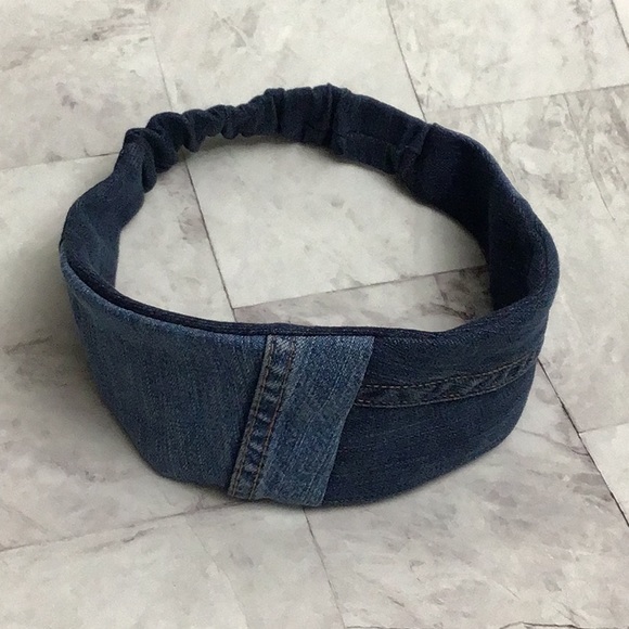 Denim reversible turban headband, patchwork jeans headband - Picture 4 of 8
